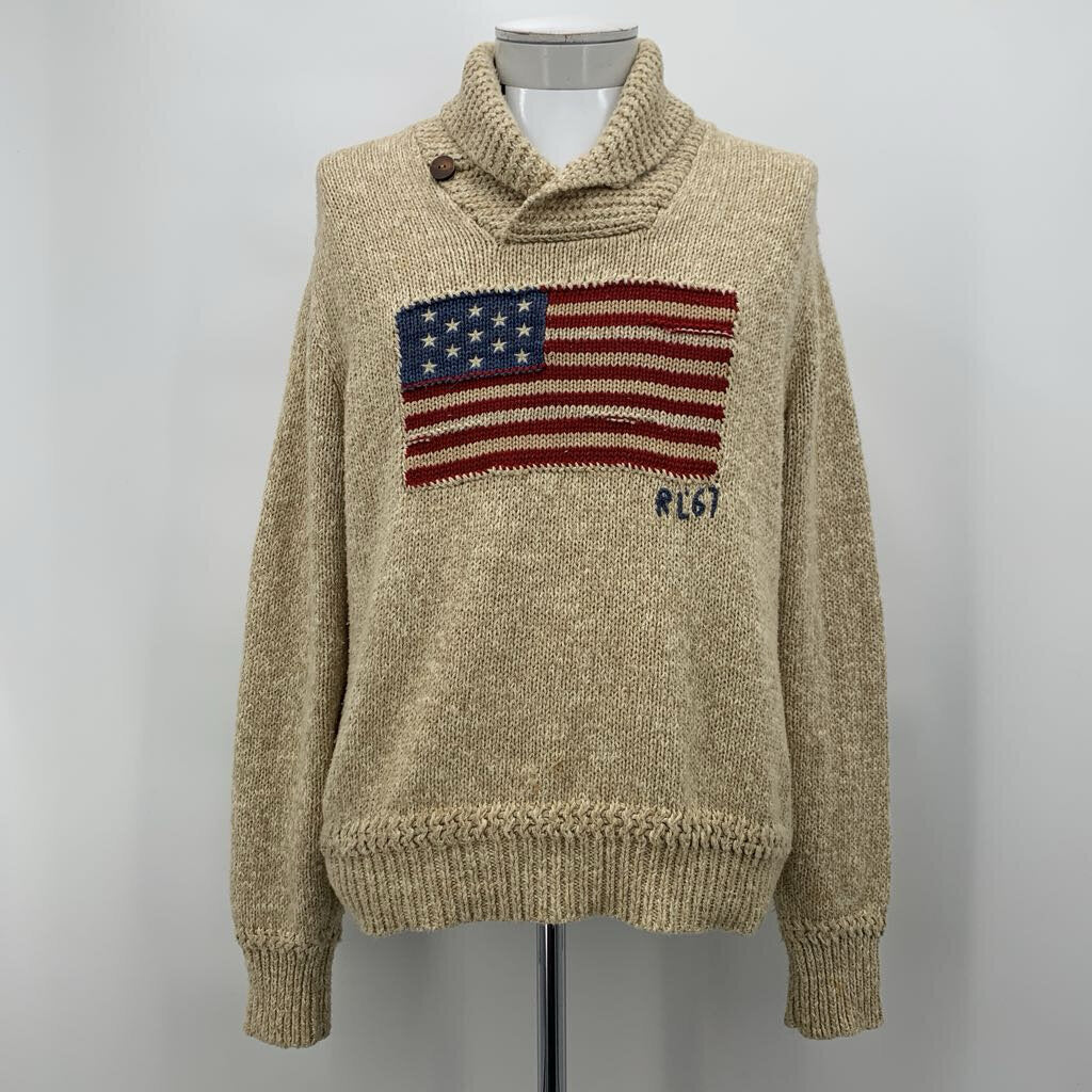 Polo Shawl Collar American Flag Sweater