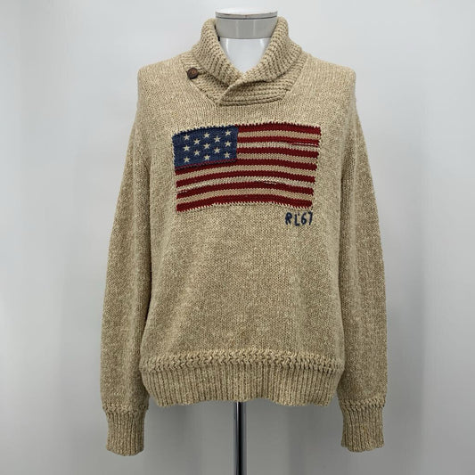 Polo Shawl Collar American Flag Sweater